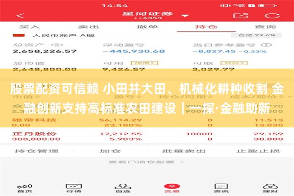 股票配资可信赖 小田并大田、机械化耕种收割 金融创新支持高标准农田建设｜一探·金融助新